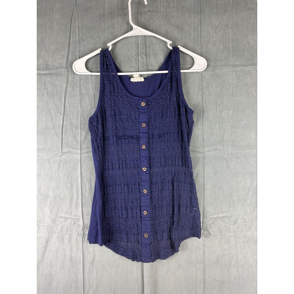 Zenana Outfitters Sand Tank Top Sleeveless Button Front Navy Blue Womens Small